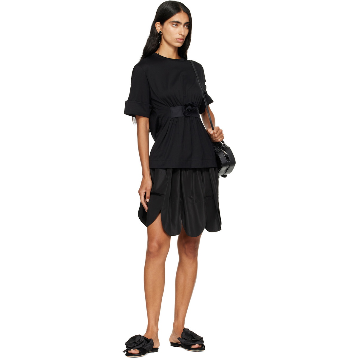 Simone Rocha Black Gathered Rose Wire Sleeve Boy T-shirt