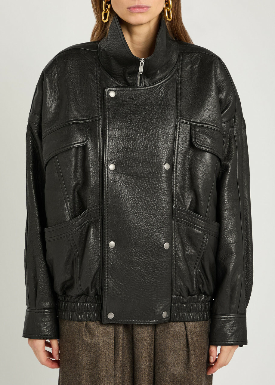 Saint Laurent Double-breasted Grained Leather Jacket Black