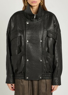 Saint Laurent Double-breasted Grained Leather Jacket Black