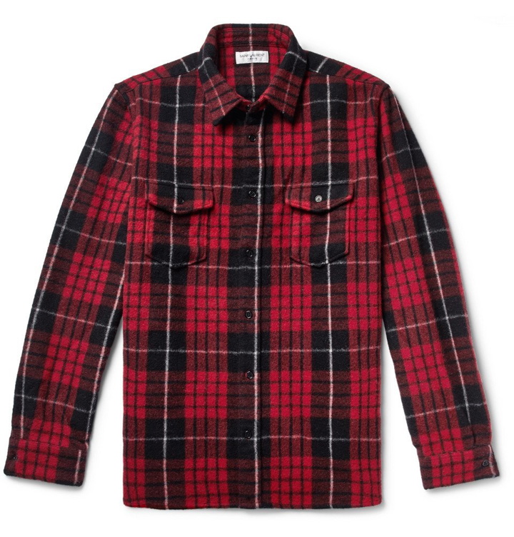Photo: SAINT LAURENT - Checked Wool-Blend Overshirt - Red