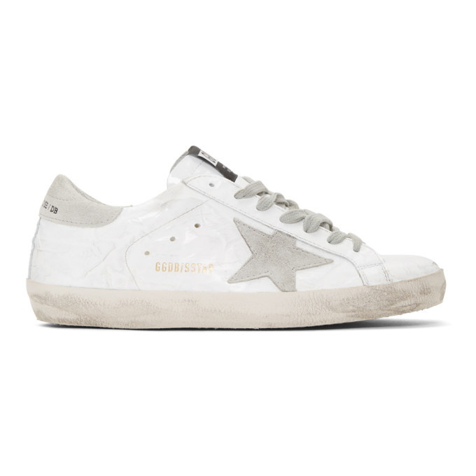 Photo: Golden Goose White and Grey Patent Superstar Sneakers
