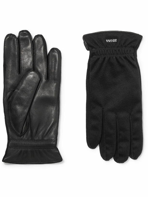 Photo: Zegna - Logo-Flocked Cashmere and Leather Gloves - Black