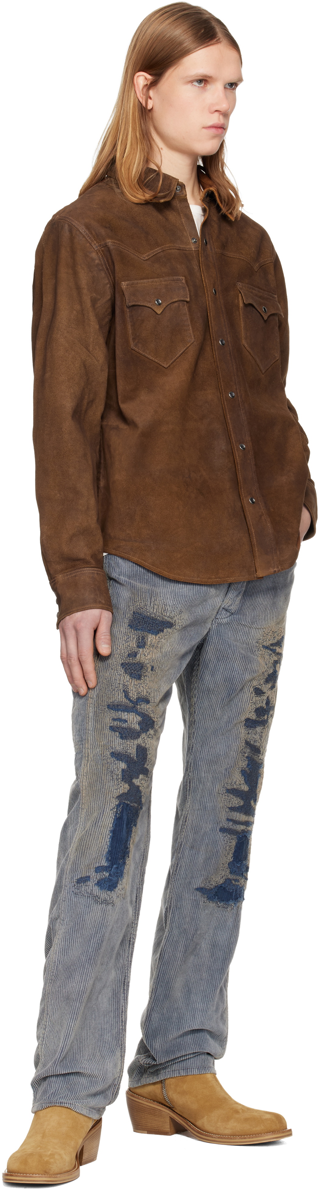 RRL Brown Roughout Suede Western Shirt Leather Jacket RRL