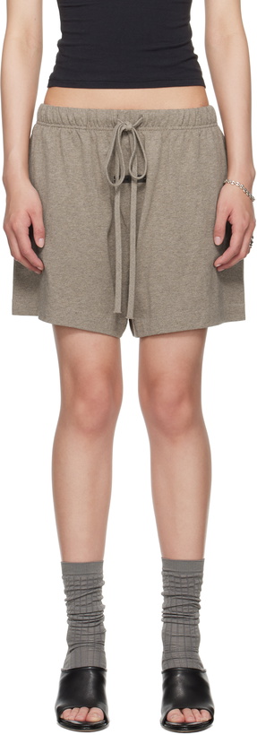 Photo: Fear of God ESSENTIALS Brown Soccer Shorts
