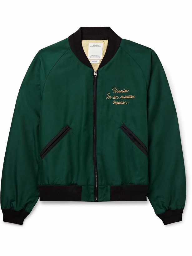 Photo: Visvim - Cropped Embroidered Wool and Silk-Blend Twill Bomber Jacket - Green