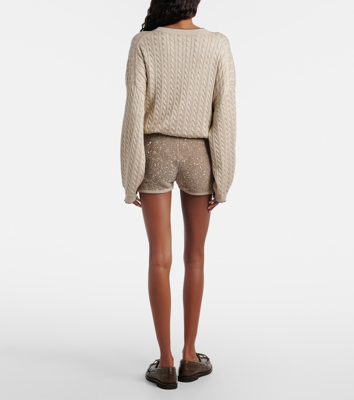 Brunello Cucinelli Sequined ribbed-knit cotton shorts