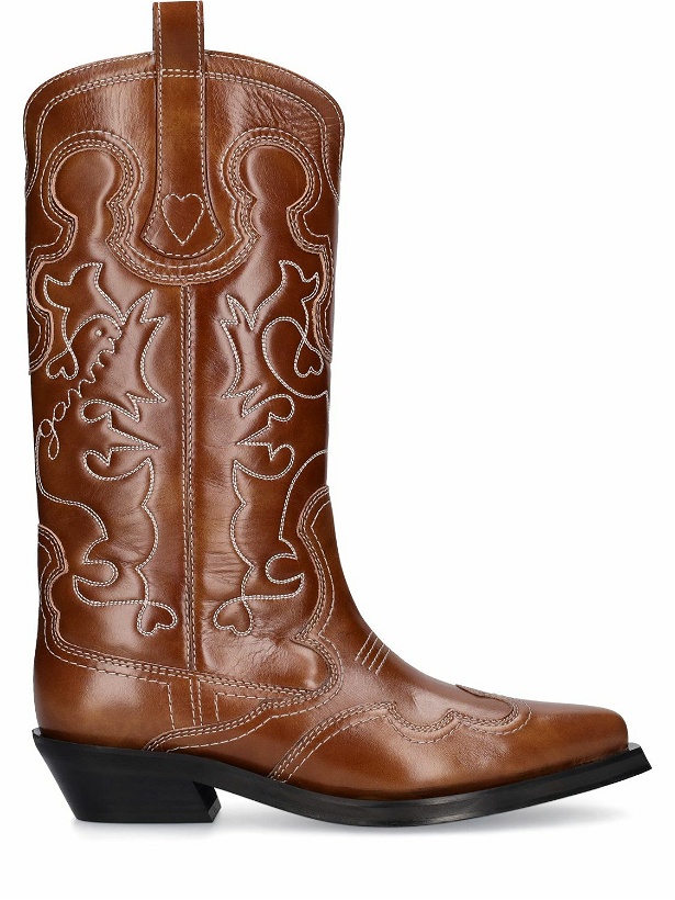 Photo: GANNI 40mm Mid Shaft Embroidered Leather Boots