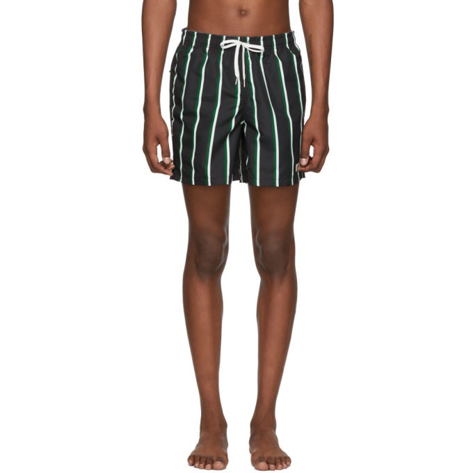 Photo: Bather Black and Green Striped Swim Shorts