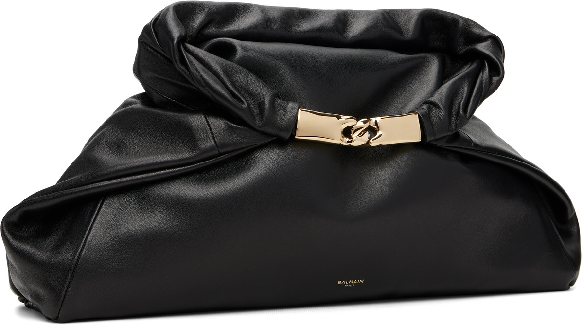 BALMAIN Black 'Dinner At 8' Medium Smooth Leather Clutch