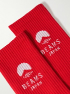 By Japan - Renown Ink Beams Japan Logo-Intarsia Ribbed-Knit Socks - Red