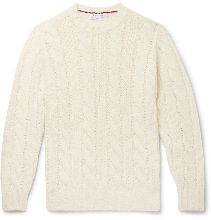 Photo: Brunello Cucinelli - Cable-Knit Alpaca-Blend Sweater - Cream