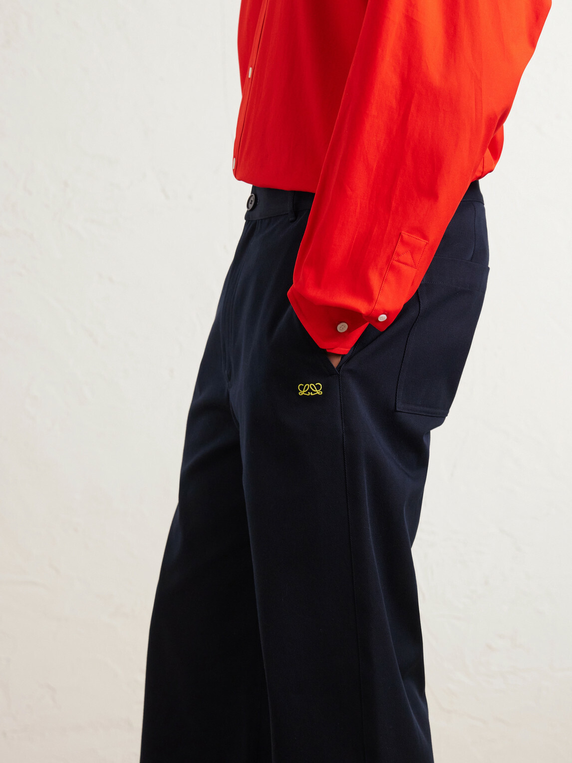 LOEWE - Logo-Embroidered Wide-Leg Cotton-Blend Drill Trousers - Blue