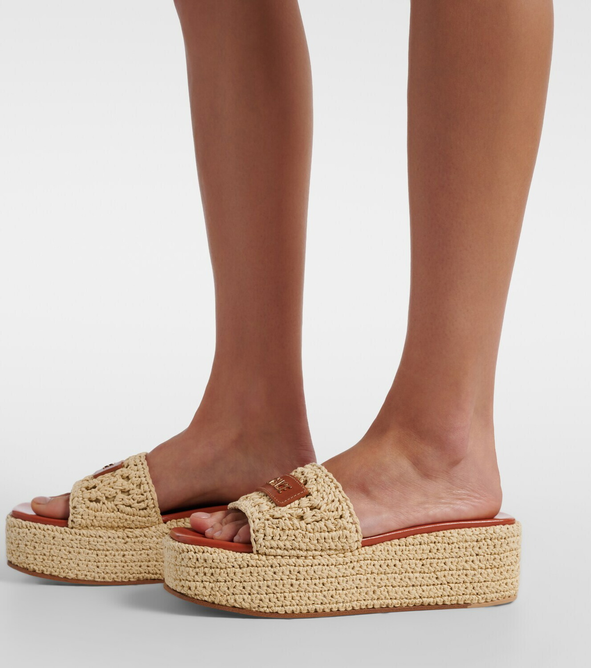 Versace Logo raffia platform espadrille slides