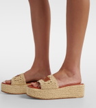 Versace Logo raffia platform espadrille slides