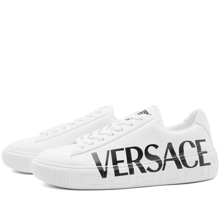 Photo: Versace Men's Side Logo Cupsole Sneakers in White/Black