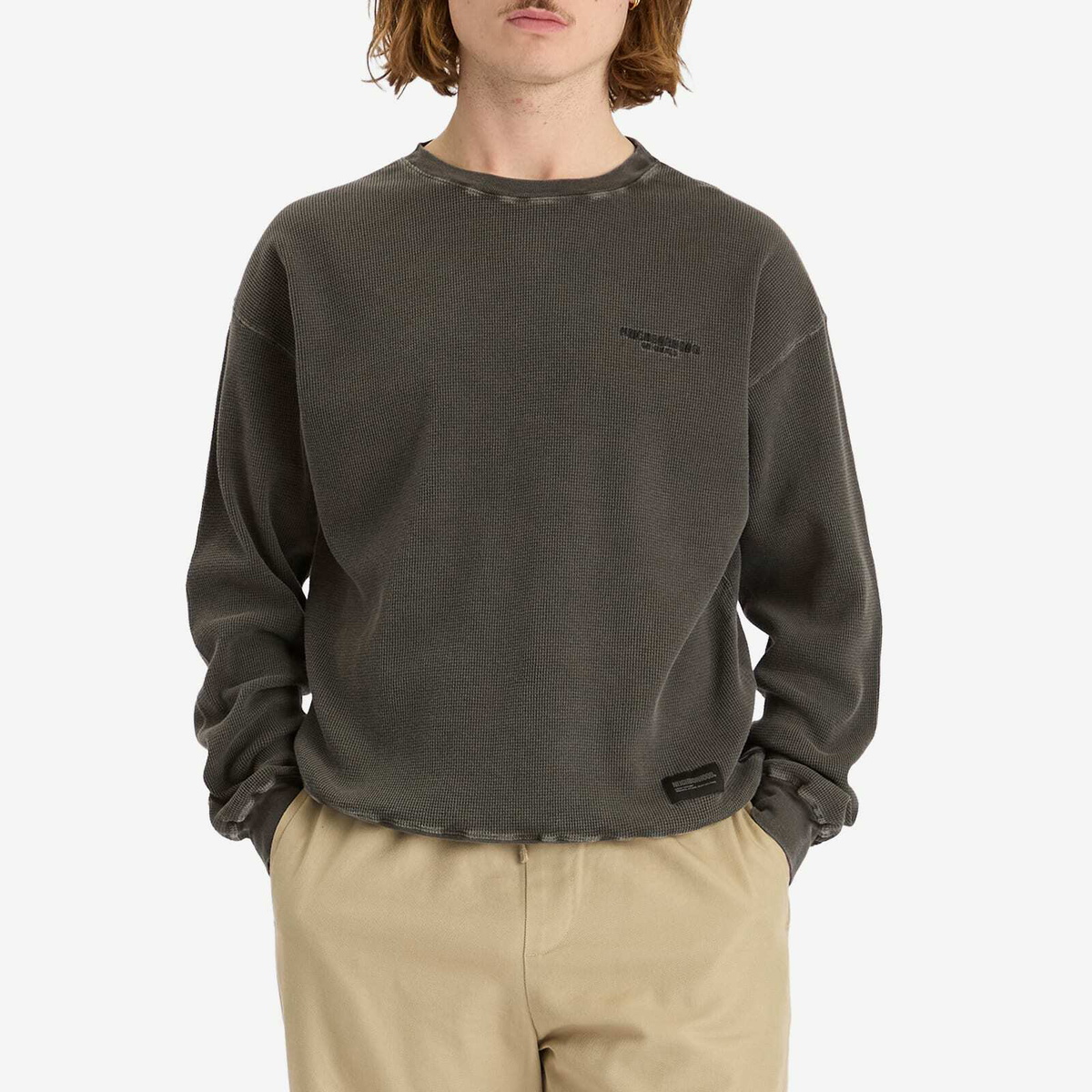 Neighborhood Men's Pigment Dyed Waffle Sweatshirt in Black