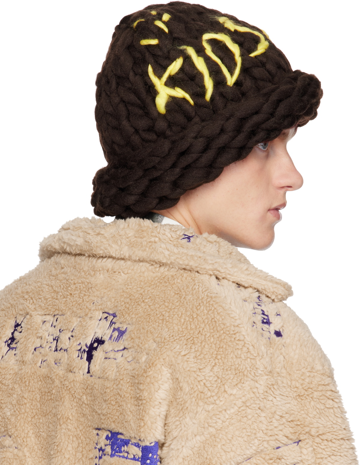 KidSuper Brown Hand Knit Chunky Knit Beanie KidSuper