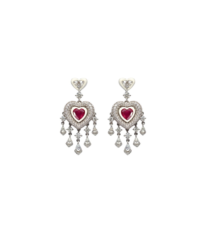 Photo: Kamyen Heart 18kt white gold earrings with rubies and diamonds