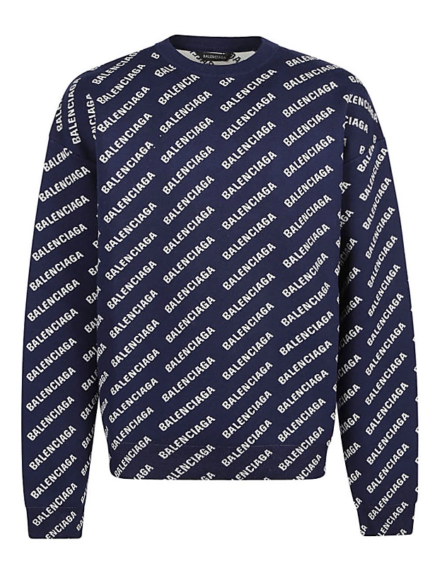 Photo: BALENCIAGA - Allover Logo Cotton Crewneck Sweater
