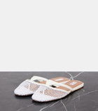 Alaïa Infradito fishnet leather-trimmed mules