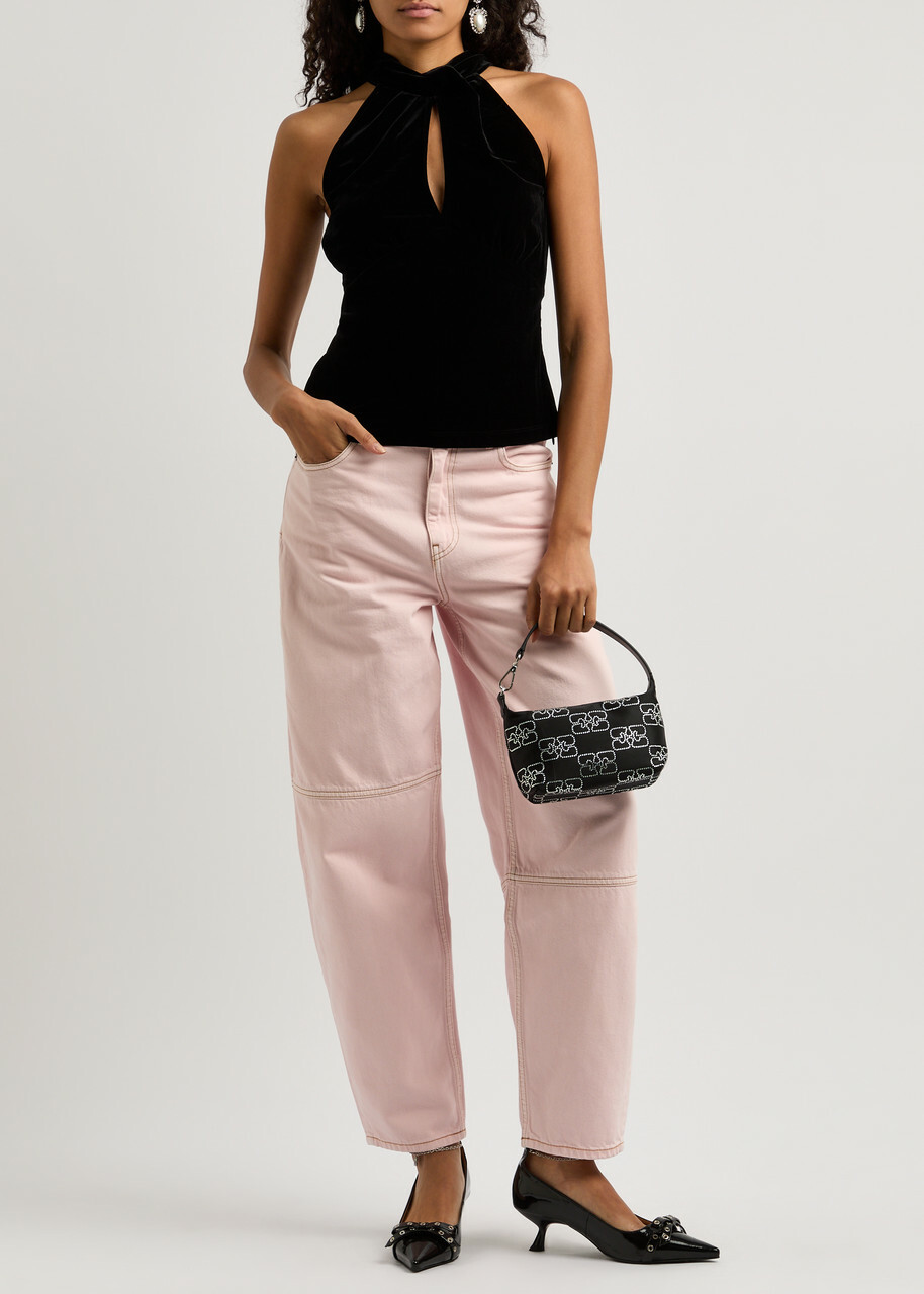 Ganni Twisted Velvet top Black