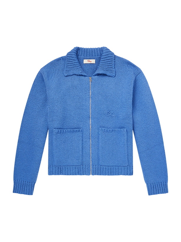 Photo: Cherry Los Angeles - Logo-Embroidered Cotton Zip-Up Cardigan - Blue
