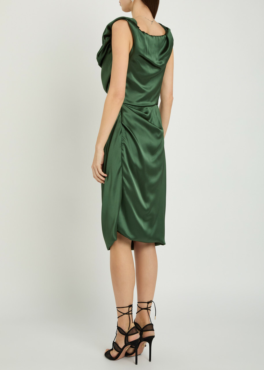 Vivienne Westwood Ginnie Amber Draped Satin Midi Dress Green