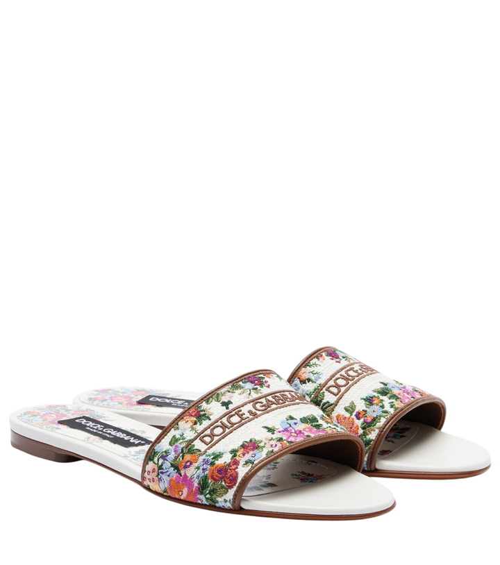 Photo: Dolce&Gabbana Floral leather-trimmed slides