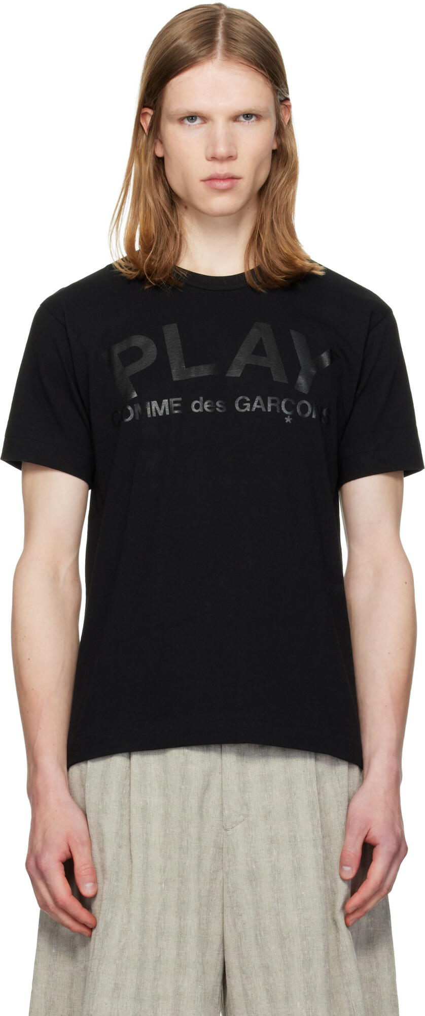 COMME des GARÇONS PLAY Black Logo Text T-shirt