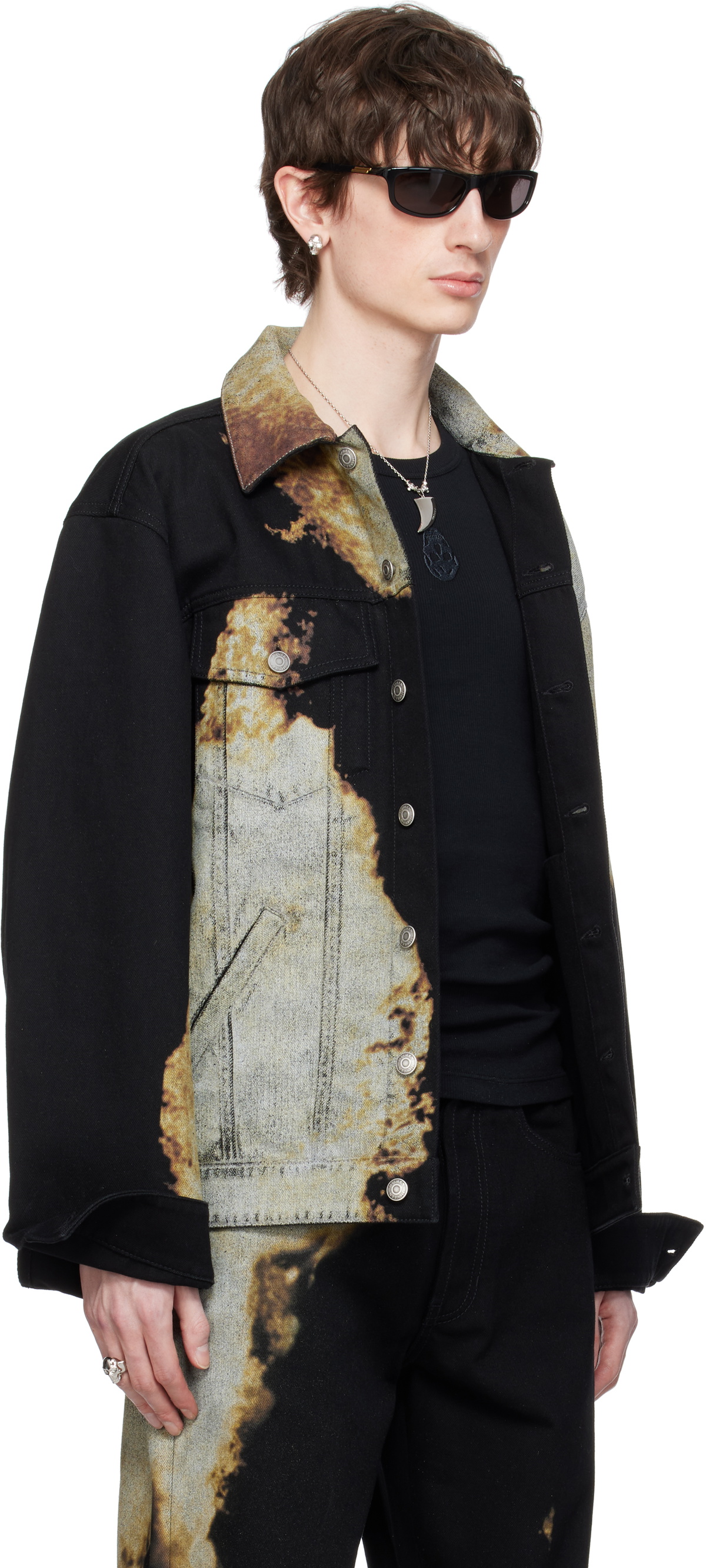 McQueen Black & Gray Abstract Print Denim Jacket