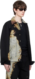 McQueen Black & Gray Abstract Print Denim Jacket