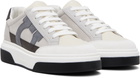 Ferragamo Gray & Off-White Low Cut Gancini Outline Sneakers