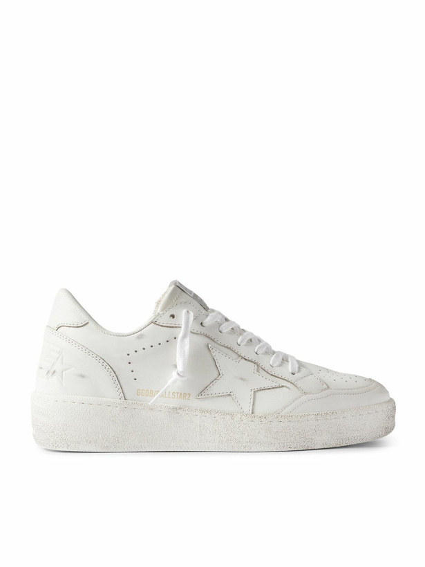 Photo: Golden Goose - Ball Star Distressed Leather Sneakers - White