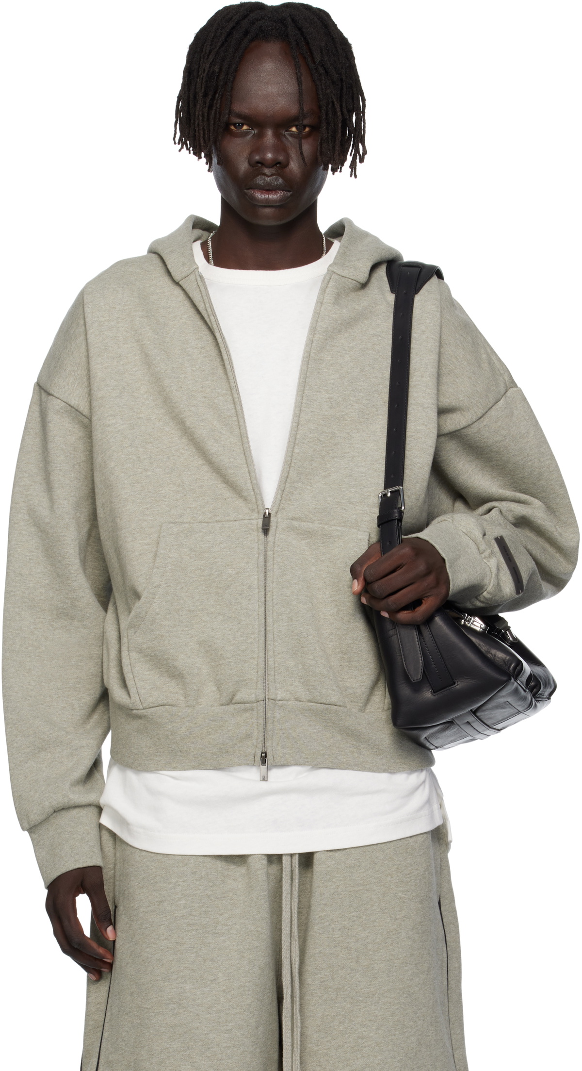 Fear of God ESSENTIALS Gray Classic Fit Fleece Zip-Up Hoodie Fear