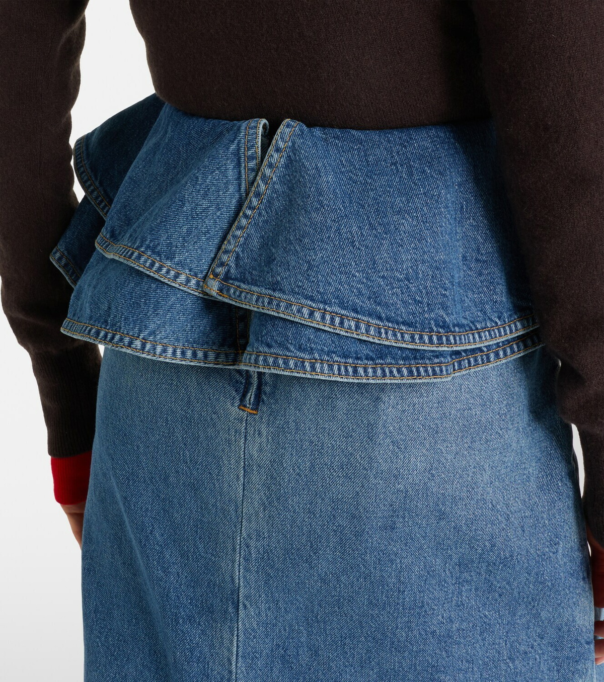 Plan C Peplum denim midi skirt