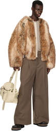 Entire Studios Brown Mane Raglan Faux-Fur Bomber Jacket
