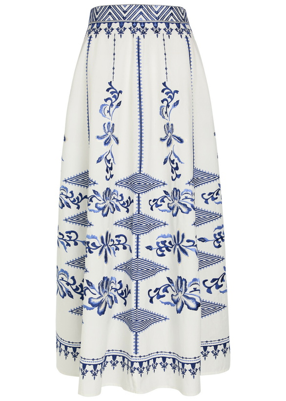 Photo: Emporio Sirenuse Camille Embroidered Cotton-poplin Maxi Skirt White And Blue