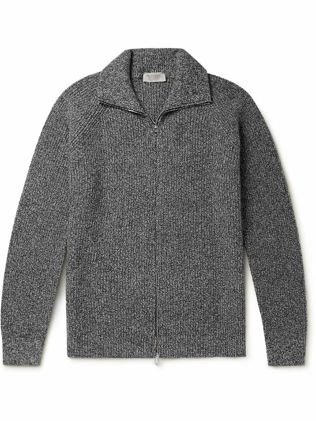 Photo: John Smedley - Ribbed Recycled Cashmere and Merino Wool-Blend Zip-Up Cardigan - Gray