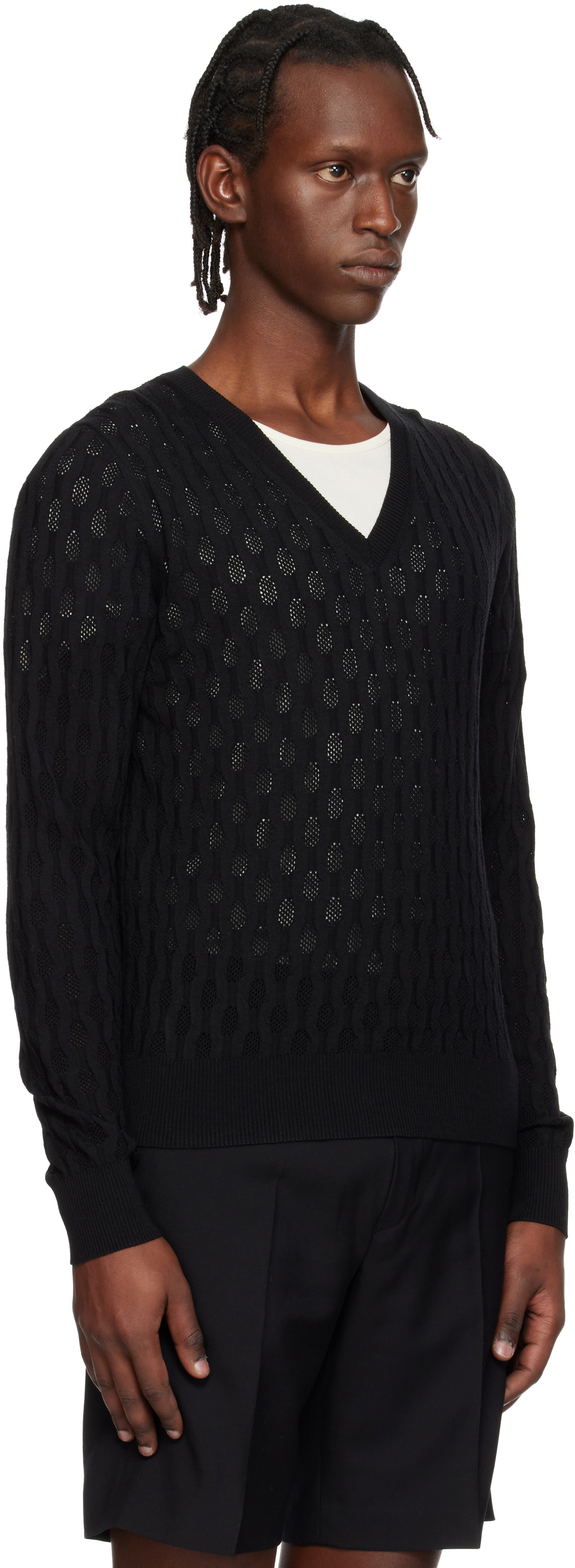 Dries Van Noten Black Open-Knit Sweater