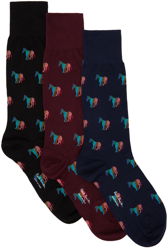 Photo: PS by Paul Smith Three-Pack Multicolor Vico Zebra Socks