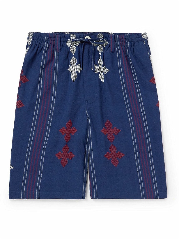Photo: Kardo - Kobe Embroidered Striped Cotton Shorts - Blue