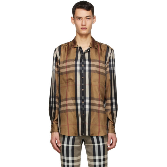 Photo: Burberry Brown Silk Twill Reconstructed Shirt