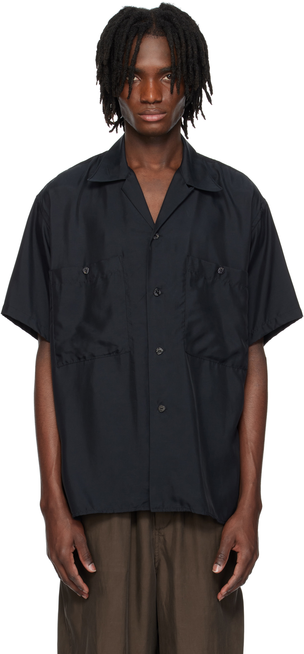 YOKE Black Chambray Open Collar Shirt