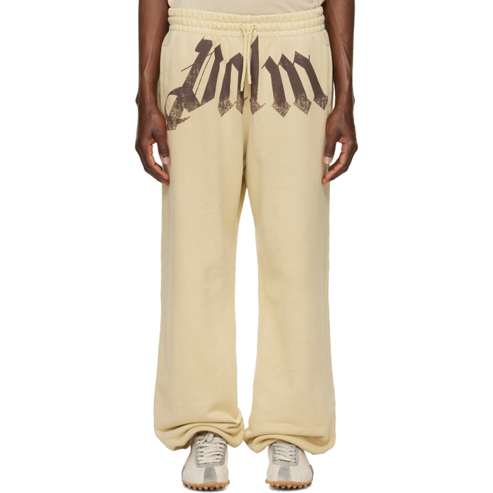 Photo: Palm Angels Beige Big Waist Logo Sweatpants