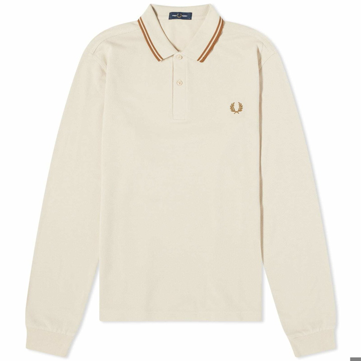 Photo: Fred Perry Men's Long Sleeve Twin Tipped Polo Shirt in Oatmeal