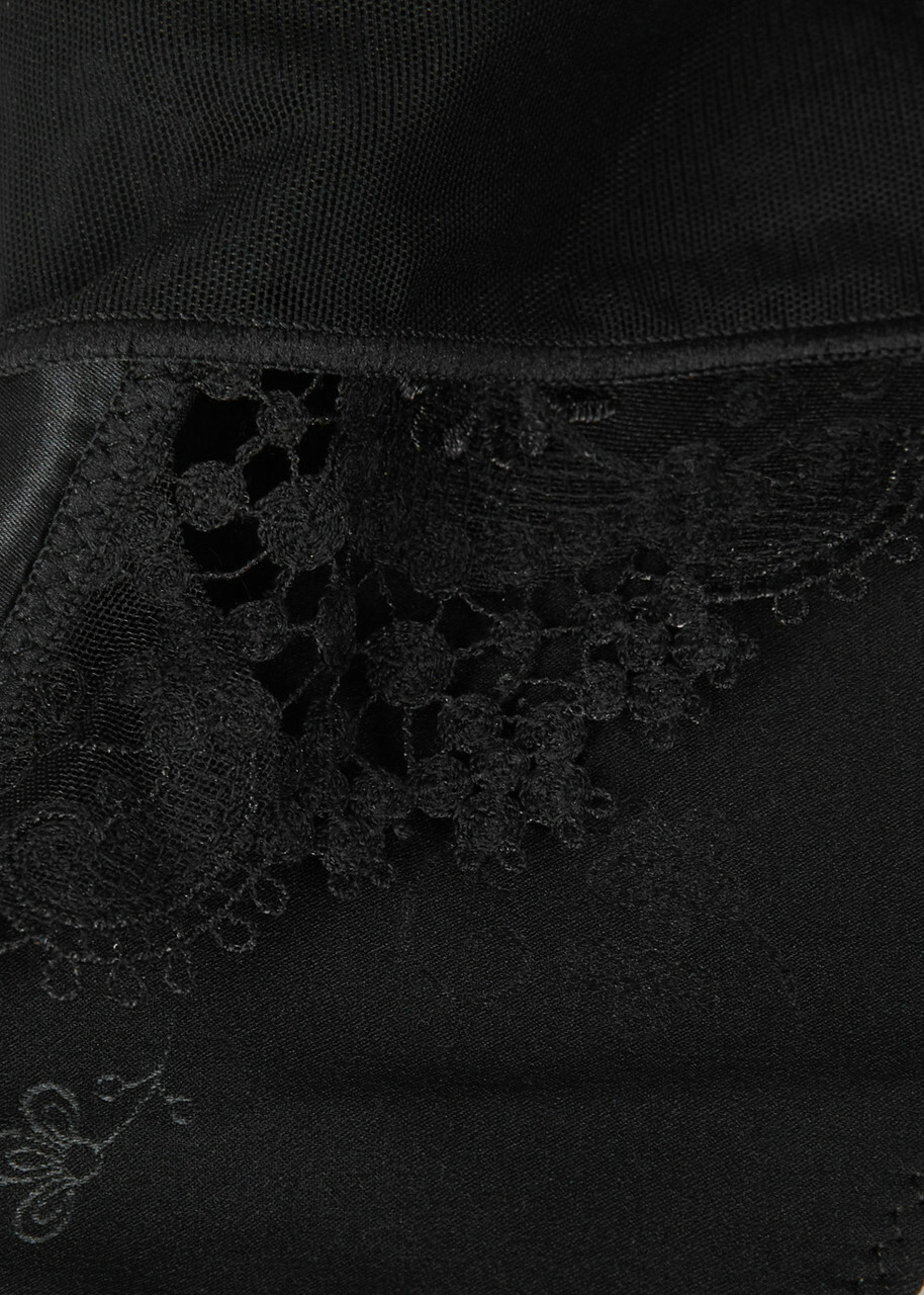 Simone Perele Wish Black Satin Thong, Thong, Partially Lined
