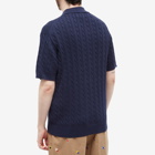 Beams Plus Men's Cable Knitted Polo Shirt in Navy