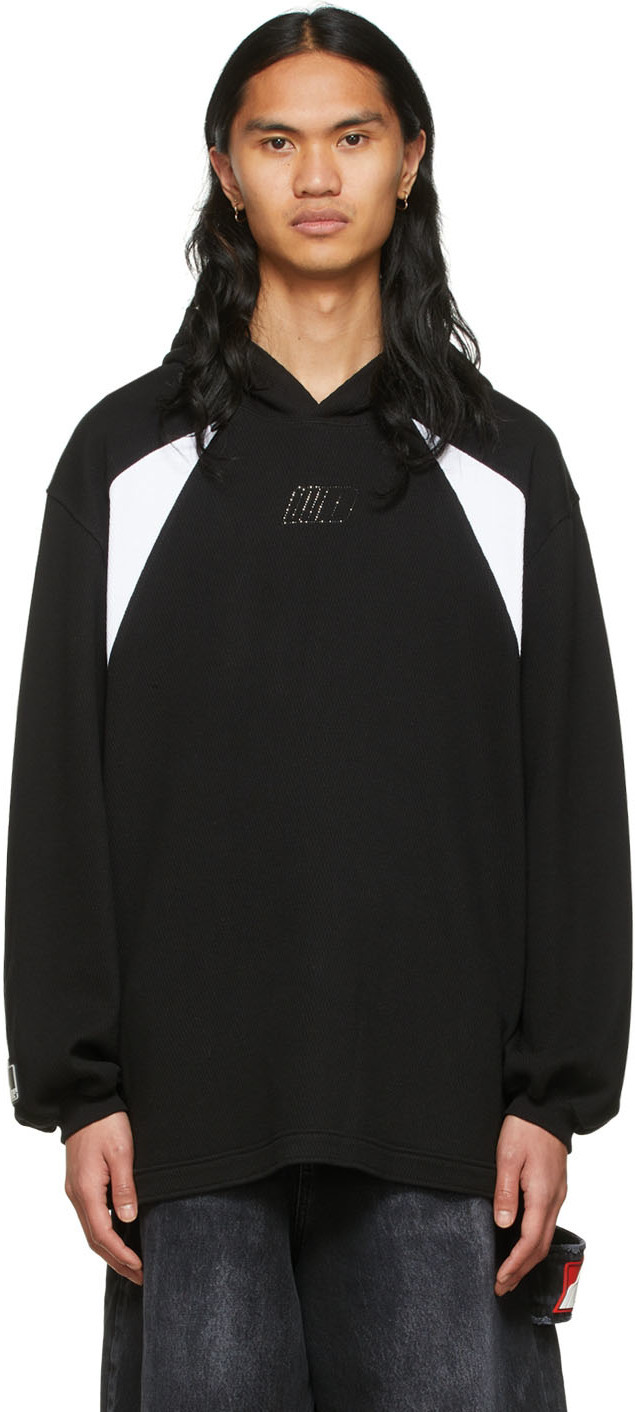 We11done Black Womens Layered Hoodie Dress Woven Dresses 600070132blk
