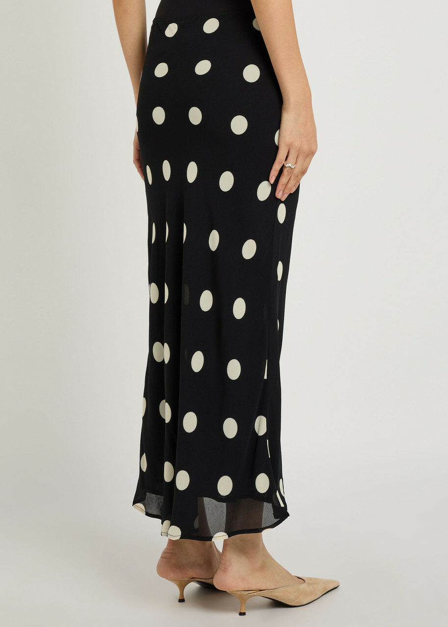 Reformation Layla Polka dot Georgette Midi Skirt Black