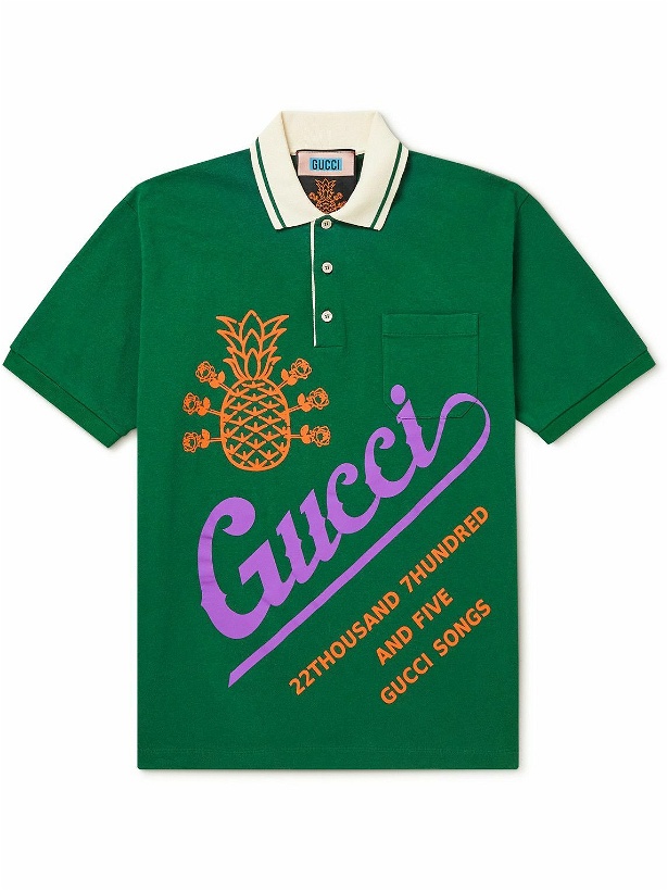 Photo: GUCCI - Logo-Print Cotton-Jersey Polo Shirt - Green